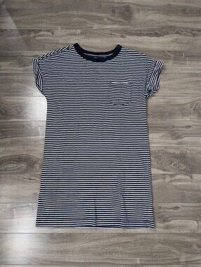 Gap Short Sleeve T-Shirt Dress Navy Blue White Striped 100% cotton Size Small